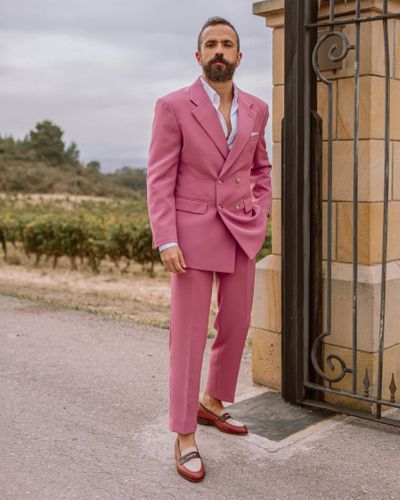 Blush Pink Linen Suit With Loafers Hockerty